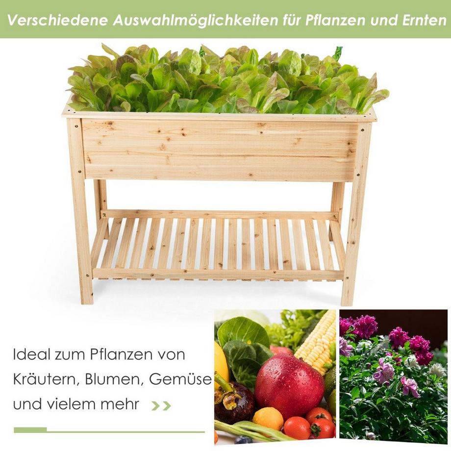 Northix Holz-Pflanzgefäß Hochbeet mit Aufbewahrungsregal für Anbau von Pflanzen 92 x 41x 81 cm  
