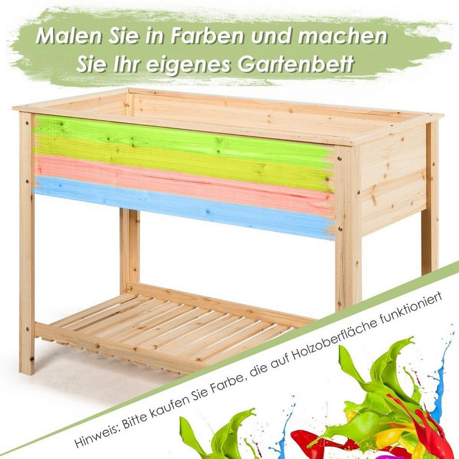 Northix Holz-Pflanzgefäß Hochbeet mit Aufbewahrungsregal für Anbau von Pflanzen 92 x 41x 81 cm  