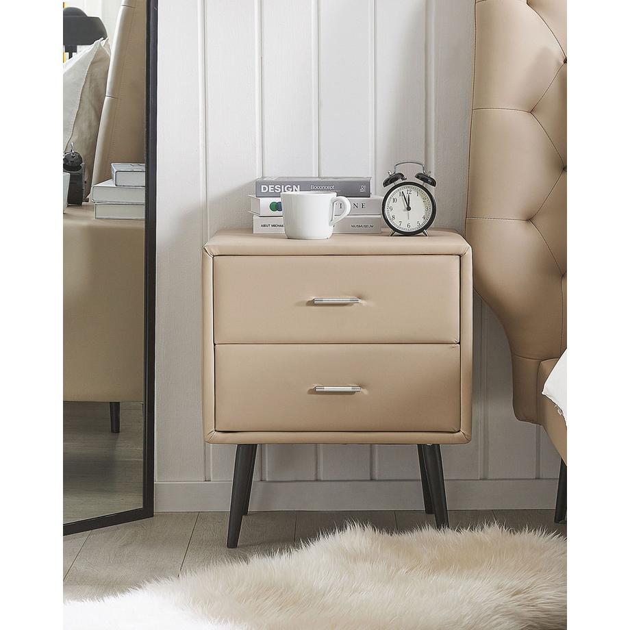 Beliani Nachttisch mit 2 Schubladen aus Kunstleder  ESSONNE  