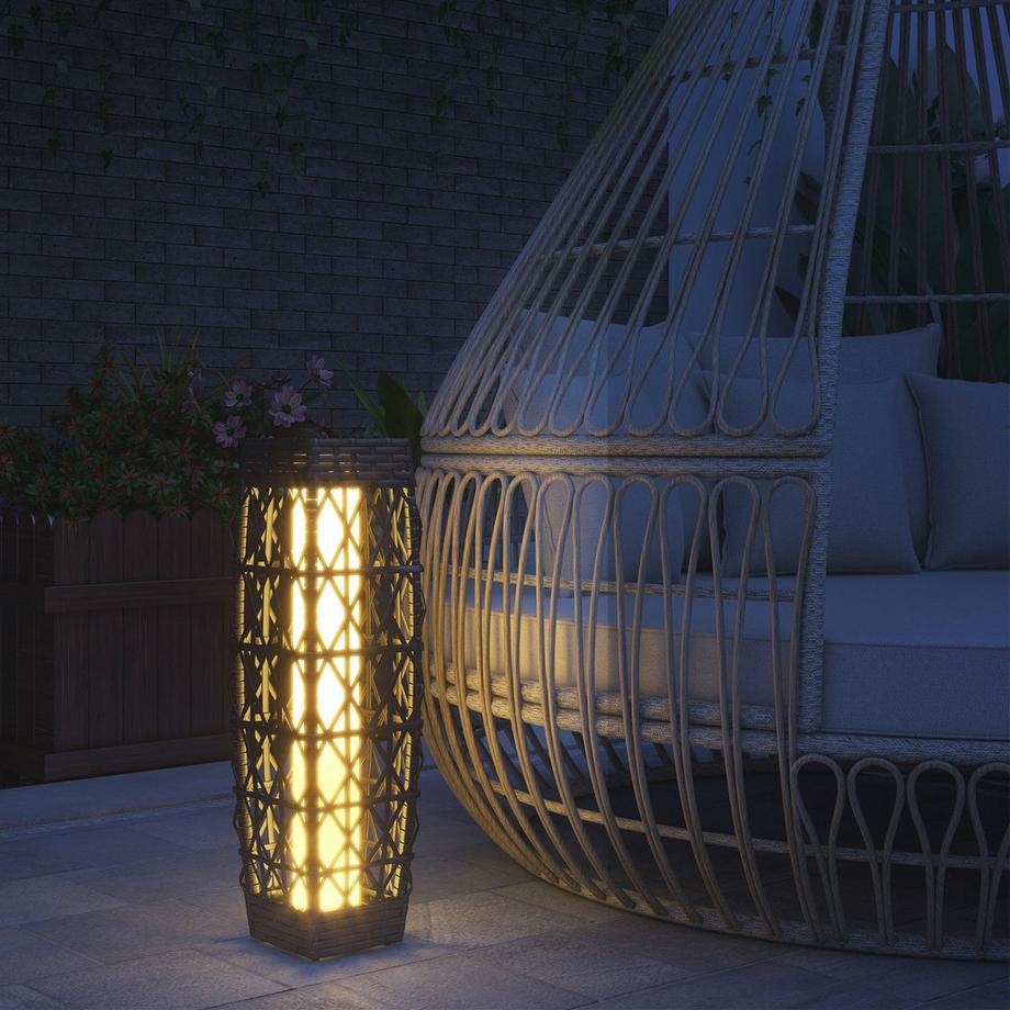 Northio Lampe solaire Lampe de jardin LED avec rotin et capteur de lumière, grise, anti-UV pour l'extérieur  