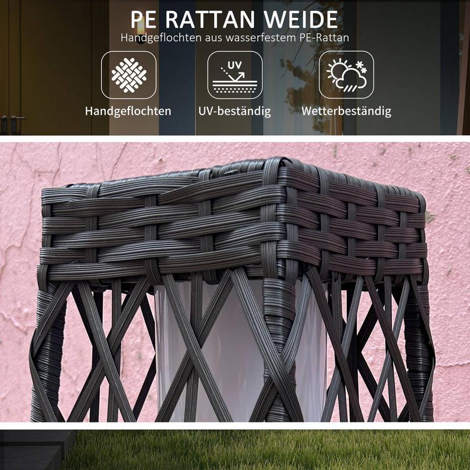 Northio Lampe solaire Lampe de jardin LED avec rotin et capteur de lumière, grise, anti-UV pour l'extérieur  