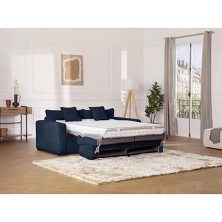 Vente-unique Canapé 4 places convertible express en velours côtelé bleu - Couchage à lattes larges 160 cm - Matelas 18 cm -  MONDOVI  