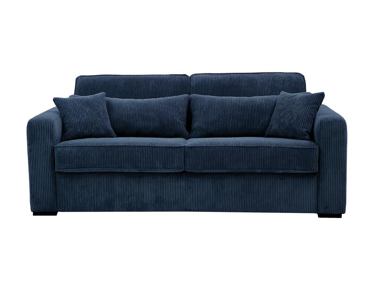 Vente-unique Schlafsofa mit Matratze 4-Sitzer - Liegefläche mit Lattenrost mit breiten Latten 160 cm - Matratze 18 cm - Cord - Blau - MONDOVI  