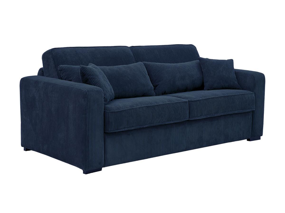 Vente-unique Schlafsofa mit Matratze 4-Sitzer - Liegefläche mit Lattenrost mit breiten Latten 160 cm - Matratze 18 cm - Cord - Blau - MONDOVI  