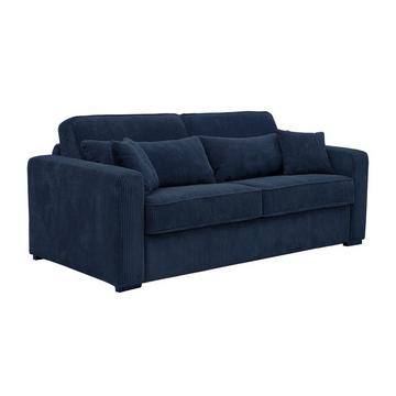 Schlafsofa mit Matratze 4-Sitzer - Liegefläche mit Lattenrost mit breiten Latten 160 cm - Matratze 18 cm - Cord - Blau - MONDOVI