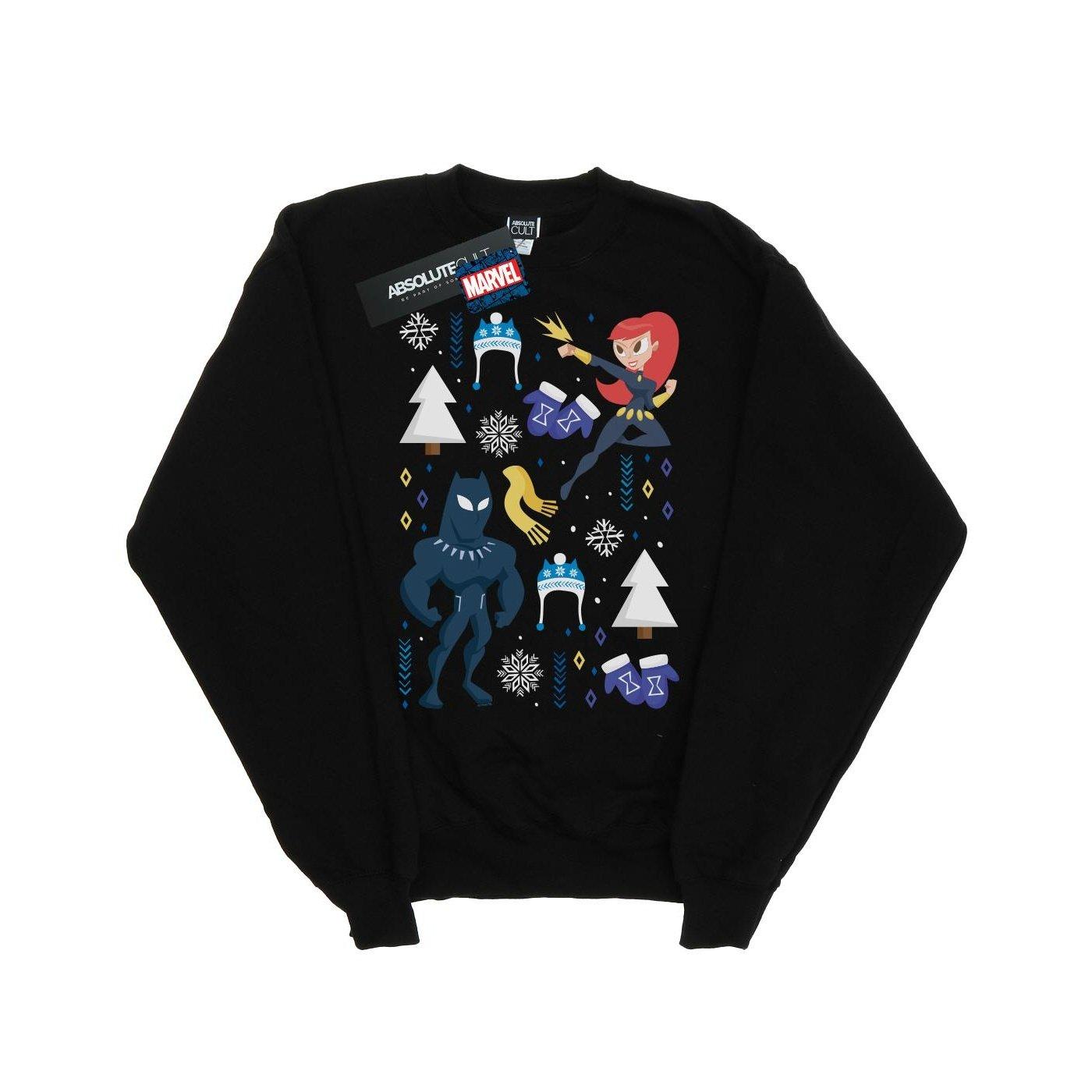 Image of Black Panther And Black Widow Christmas Day Sweatshirt Unisex Schwarz 116
