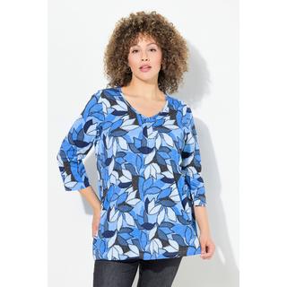 Ulla Popken  Shirt, Blätter, A-Linie, V-Ausschnitt, 3/4-Arm 