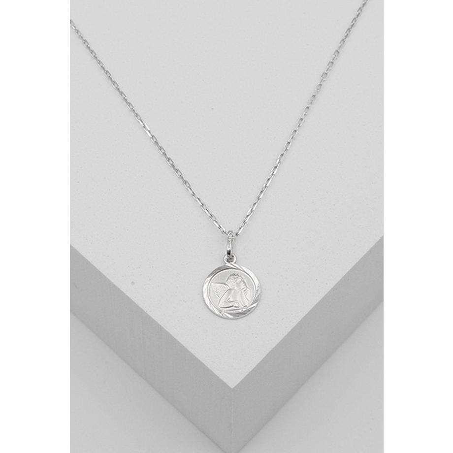 MUAU Schmuck  Anhänger Medaille Engel Weissgold 750, 10mm 