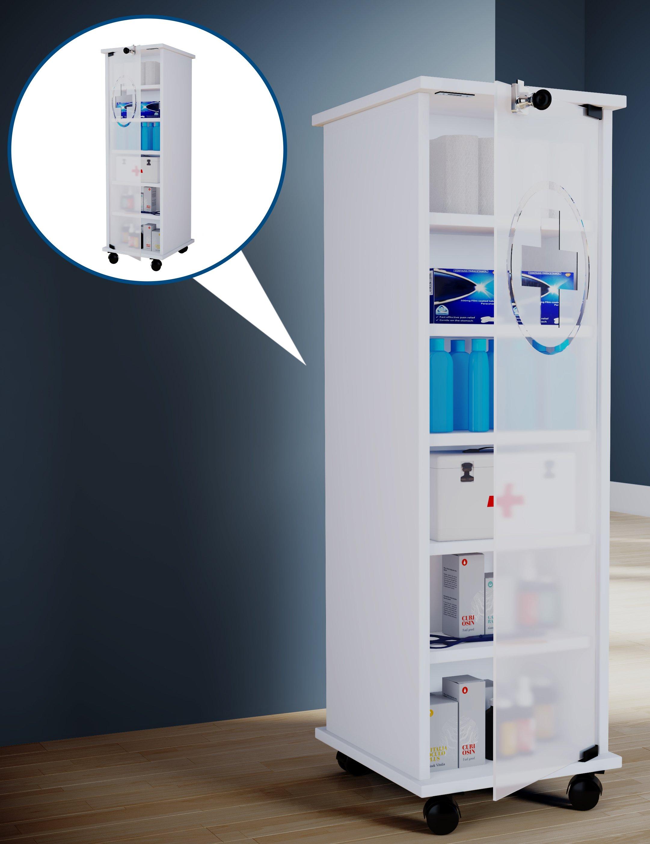 VCM Medizinschrank Arzneischrank Apothekerschrank Rollen rollbar abschließbar Nilusa  