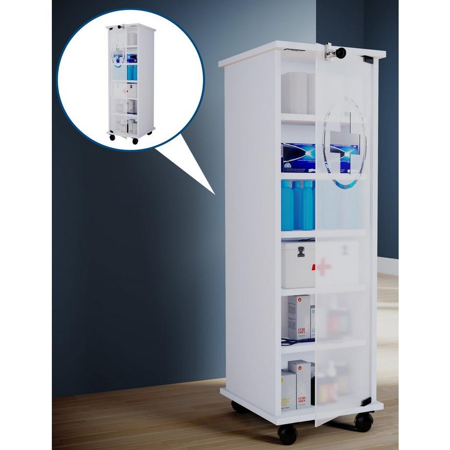 VCM Medizinschrank Arzneischrank Apothekerschrank Rollen rollbar abschließbar Nilusa  