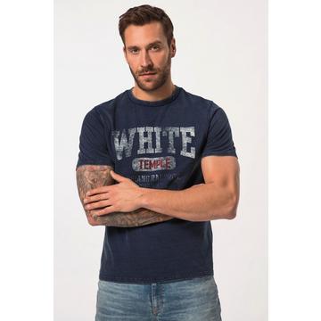 T-shirt con tintura indaco, mezze maniche, stampa sul petto e scollo a girocollo, fino alla tg. 8XL