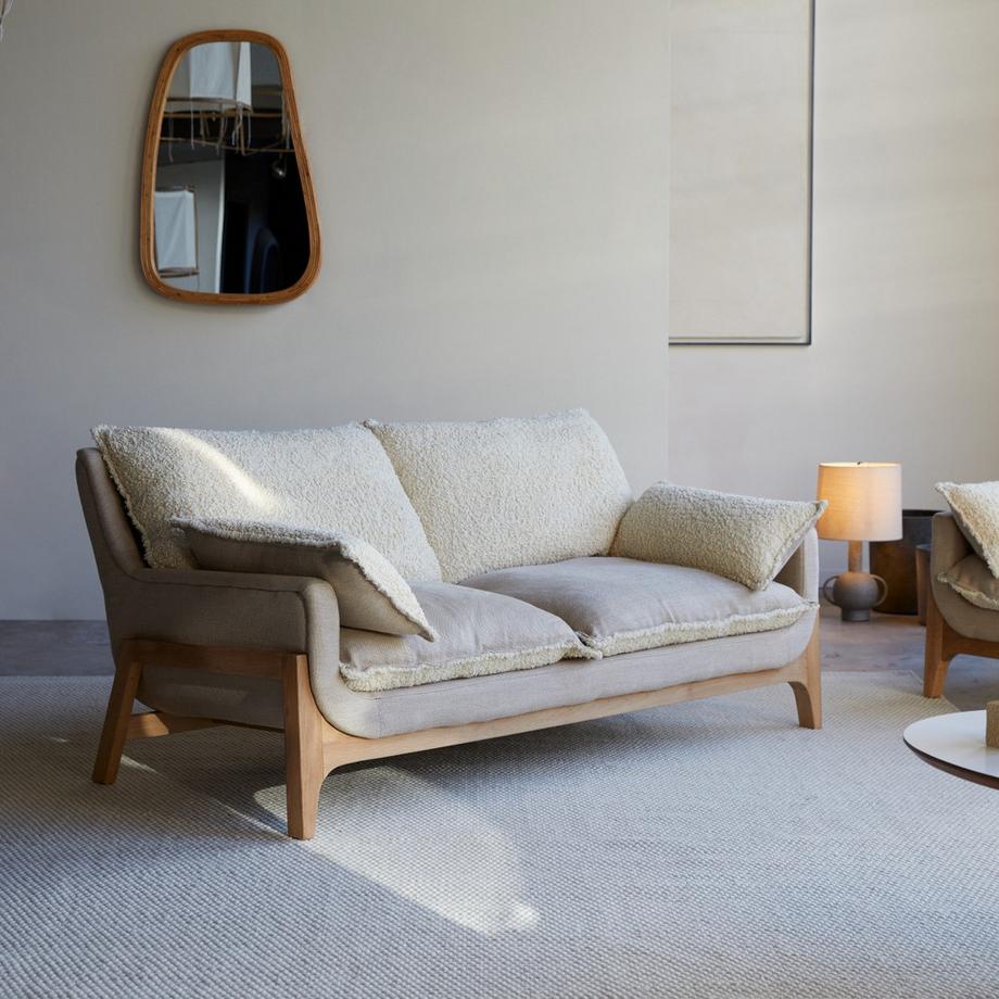 Tikamoon Canapé en chêne massif et tissu Linen, 2 places Woodnest  