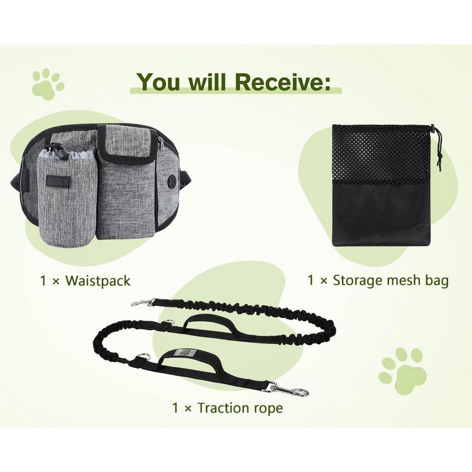 Alopini  Joggingleine für kleine, große und mittlere Hunde, elastische und reflektierende Laufleine, Freisprechleine mit Gürteltasche 
