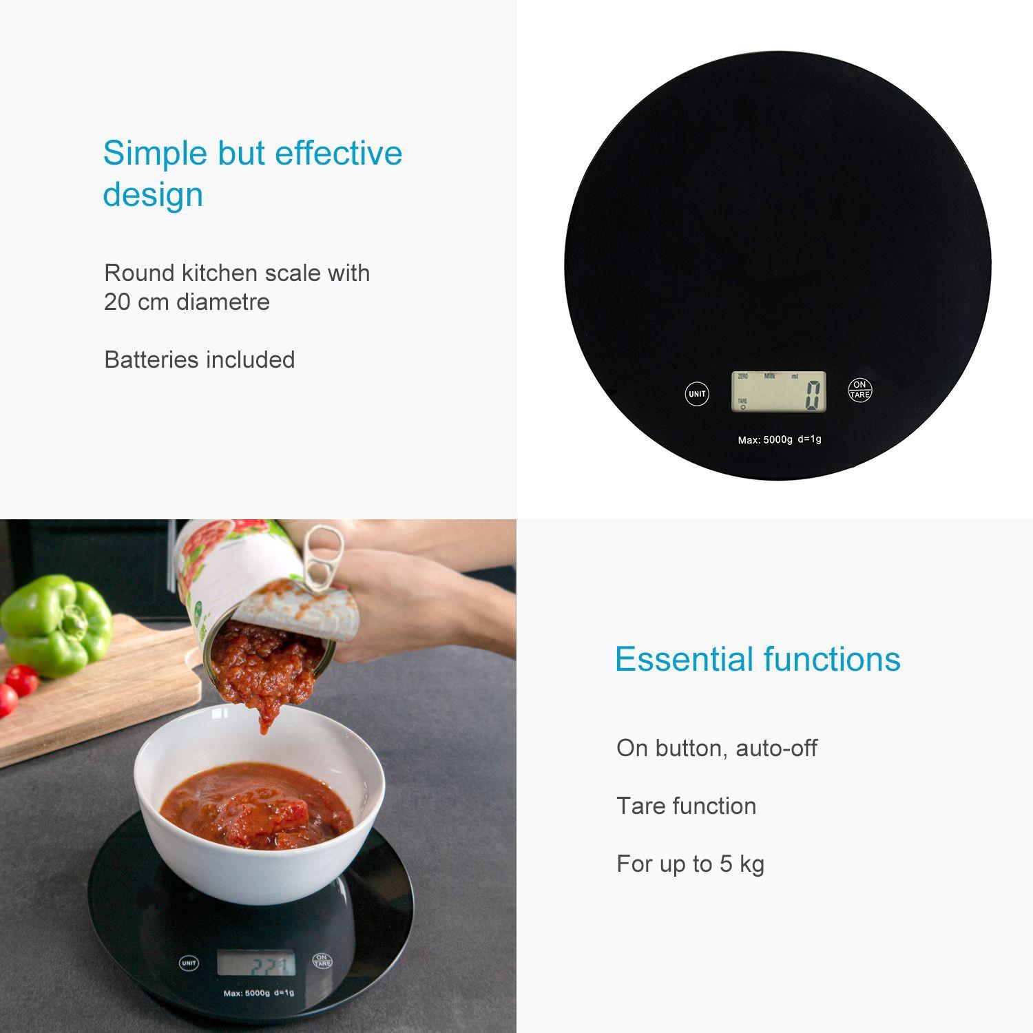 Intirilife Intirilife Küchenwaage Digitale runde Lebensmittelwaage mit LCD Display  