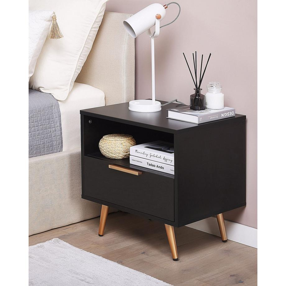 Beliani Nachttisch mit 1 Schublade aus Faserplatte Modern INDIO  