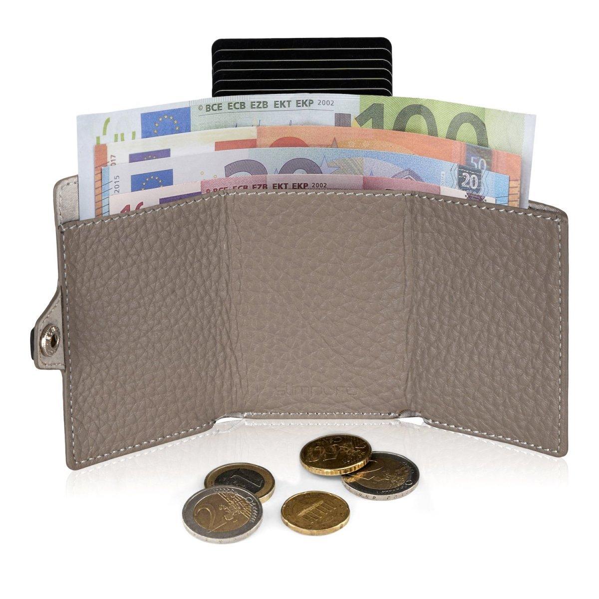 ZNAP Portefeuille Cuir Grainé Taupe pour 8 Cartes  