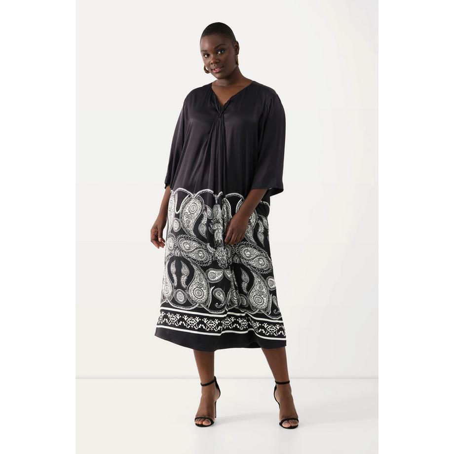 Ulla Popken Robe Maxi Imprimé Cachemire Col V Manches Chauve-Souris 3/4  