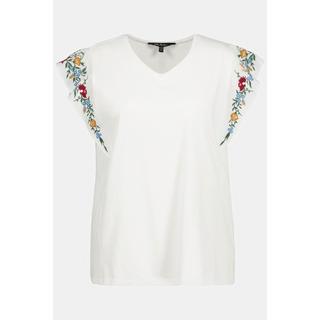 Ulla Popken  T-shirt, broderie florale, ligne en A, col rond, manches courtes 