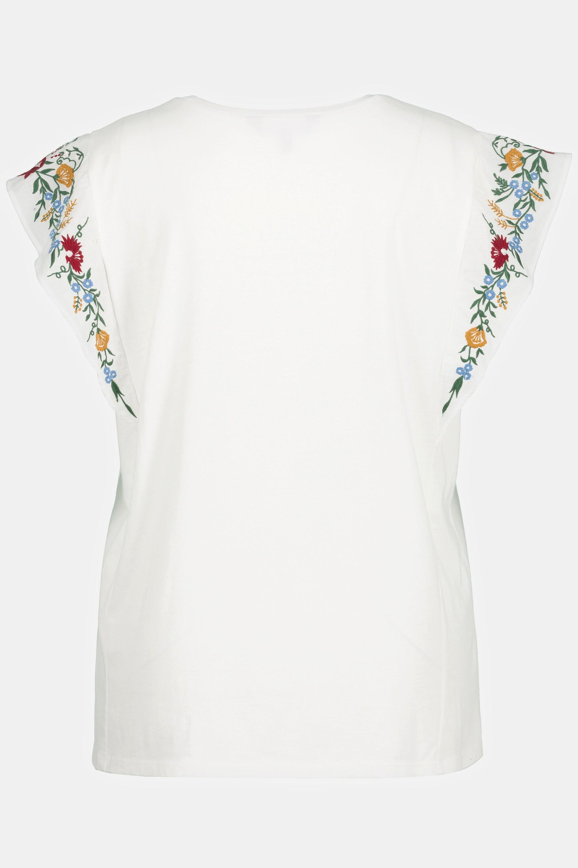 Ulla Popken  T-shirt, broderie florale, ligne en A, col rond, manches courtes 