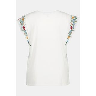 Ulla Popken  T-shirt, broderie florale, ligne en A, col rond, manches courtes 