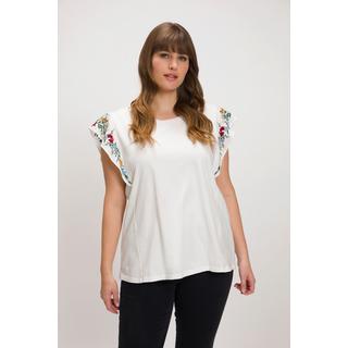 Ulla Popken  T-shirt, broderie florale, ligne en A, col rond, manches courtes 