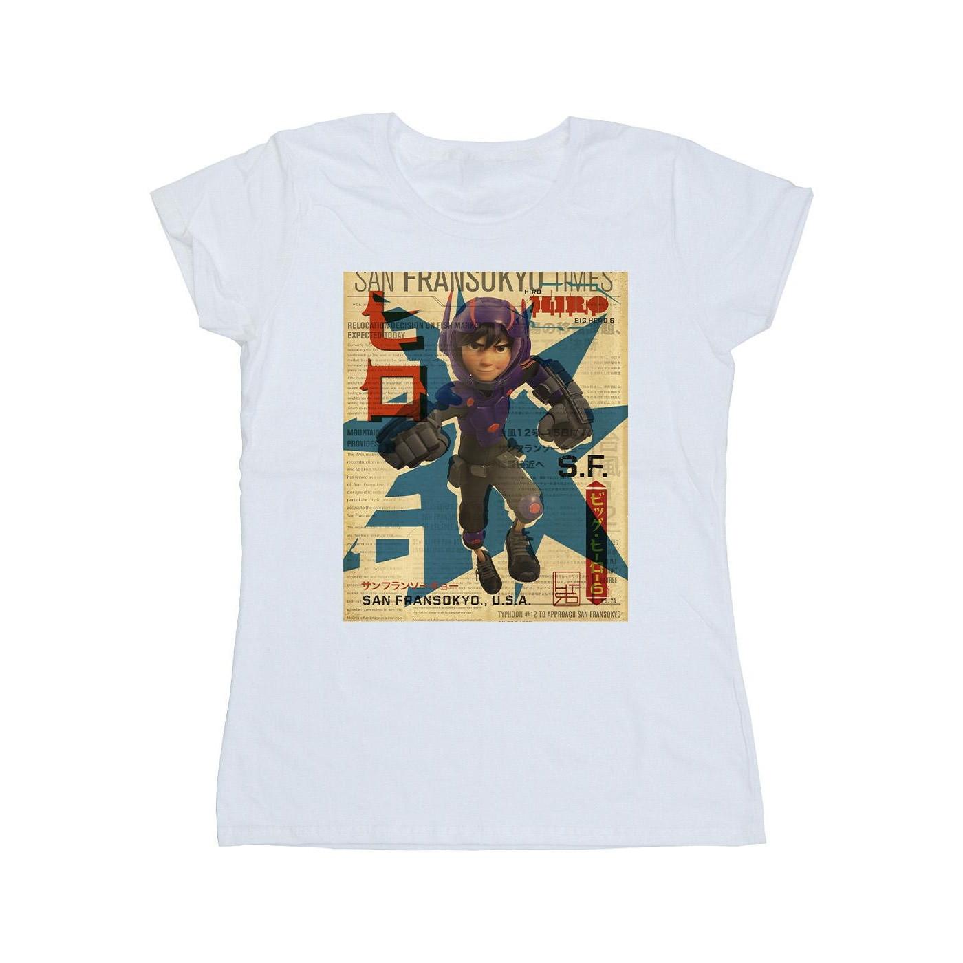 Image of Big Hero 6 Baymax Hiro Newspaper Tshirt Damen Weiss M