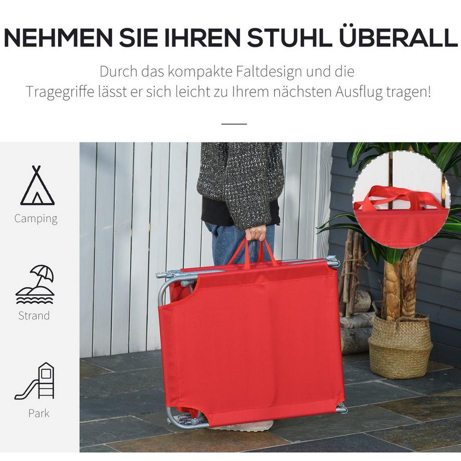 Northio Sonnenliege klappbar mit mehrfach verstellbarer Rückenlehne aus Metall und Polyester in Rot  