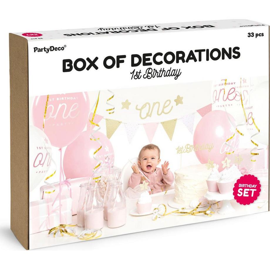 Northio  Geburtstagsdekorationen für den 1. Geburtstag - Set in Rosa und Gold 