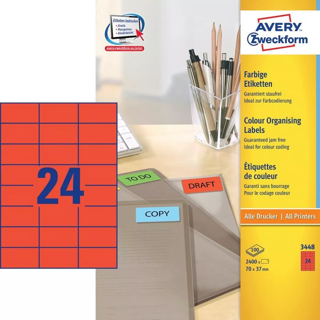 Avery-Zweckform – AVERY ZWECKFORM Etiketten 70×37mm, 2400 Stück, One Size, Rot Bunt