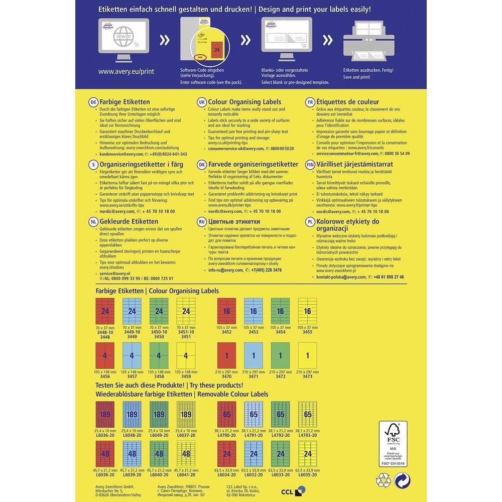 Avery-Zweckform Universal-Etiketten 70 x 37 mm Papier Rot 2400 St. Permanent haftend Tintenstrahldrucker,  