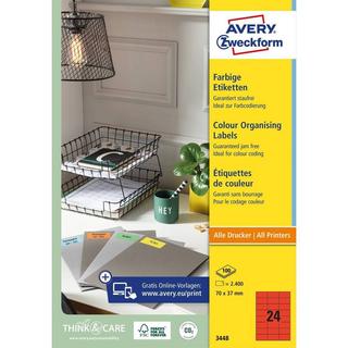 Avery-Zweckform Avery Zweckform Farbige Etiketten, A4, 70 x 37 mm, 100 Bogen/2.40 Etiketten  