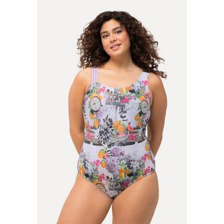 Ulla Popken  Maillot de bain avec bonnets souples, imprimé boussoles et triple bretelle 