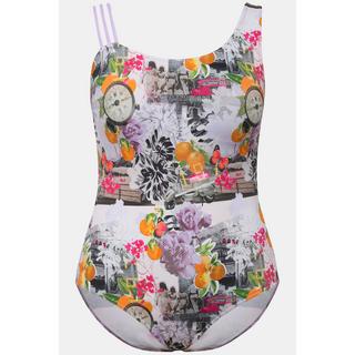 Ulla Popken  Maillot de bain avec bonnets souples, imprimé boussoles et triple bretelle 