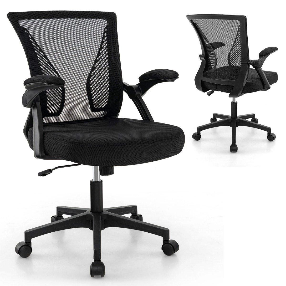 Northix Ergonomischer Bürostuhl mit klappbaren Armlehnen Schreibtischstuhl mit mittlerer Rückenlehne 57 x 63 x 90–100 cm Schwarz  