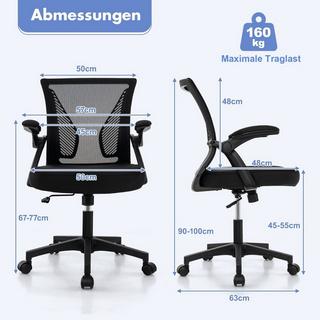 Northix Ergonomischer Bürostuhl mit klappbaren Armlehnen Schreibtischstuhl mit mittlerer Rückenlehne 57 x 63 x 90–100 cm Schwarz  