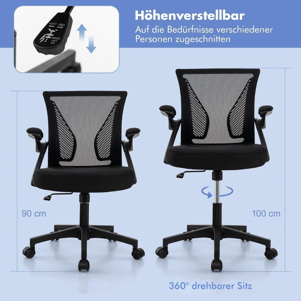 Northix Ergonomischer Bürostuhl mit klappbaren Armlehnen Schreibtischstuhl mit mittlerer Rückenlehne 57 x 63 x 90–100 cm Schwarz  