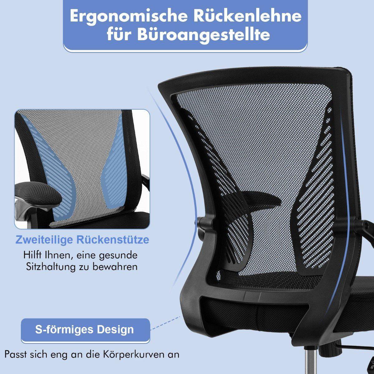 Northix Ergonomischer Bürostuhl mit klappbaren Armlehnen Schreibtischstuhl mit mittlerer Rückenlehne 57 x 63 x 90–100 cm Schwarz  