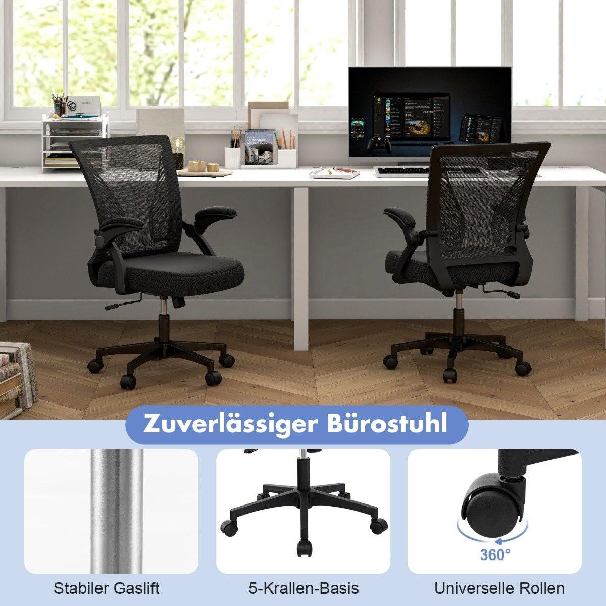 Northix Ergonomischer Bürostuhl mit klappbaren Armlehnen Schreibtischstuhl mit mittlerer Rückenlehne 57 x 63 x 90–100 cm Schwarz  