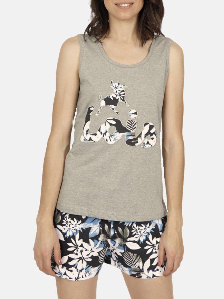 Image of Schlafanzug Tanktop Kurz Lois Jungle Khaki Damen Militärgrün XS