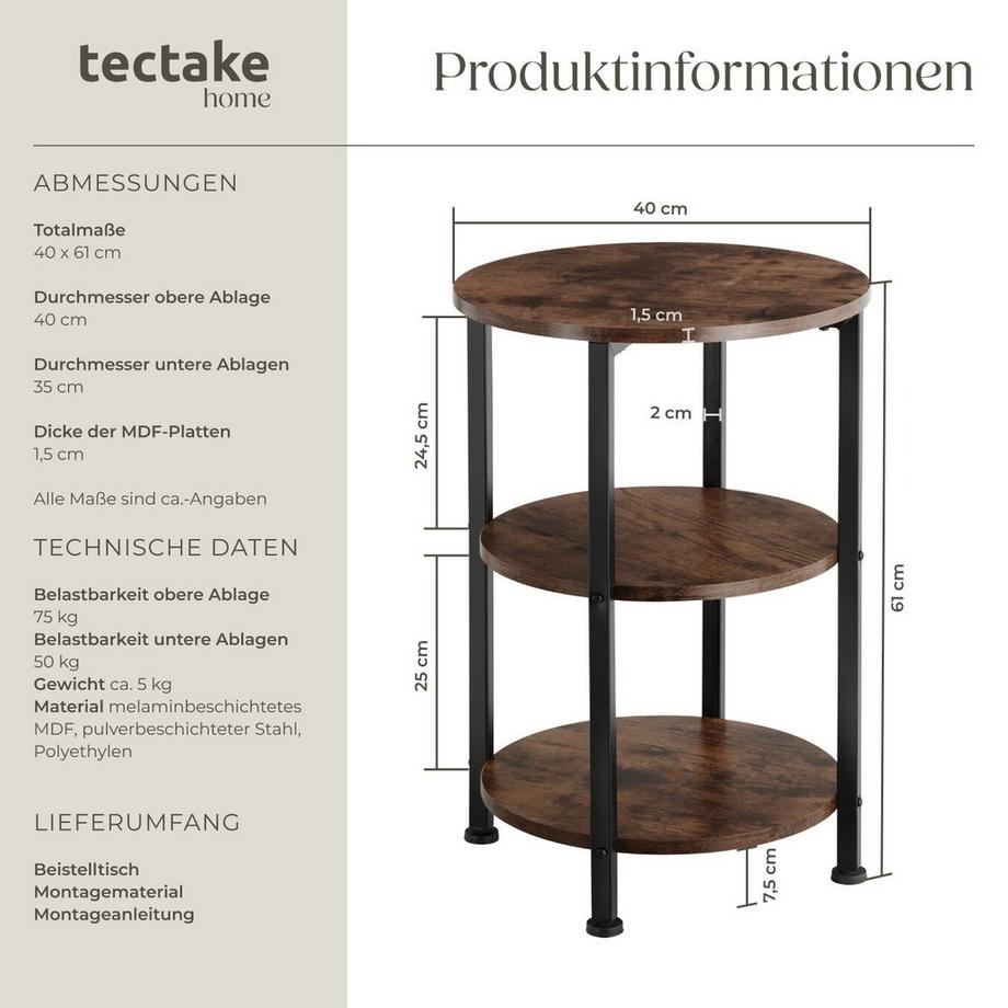 Tectake Beistelltisch Colchester Industrial Style Holz und Stahl  