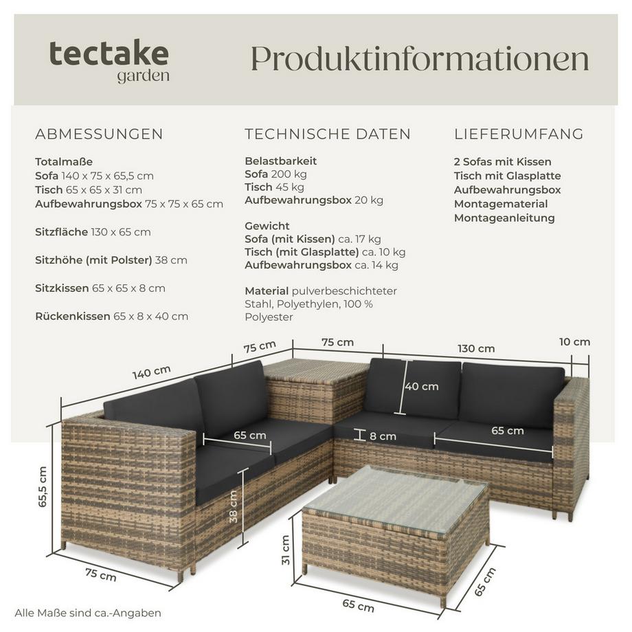 Tectake Rattan Lounge Siena für 4 Personen widerstandsfähig und UV-beständig  