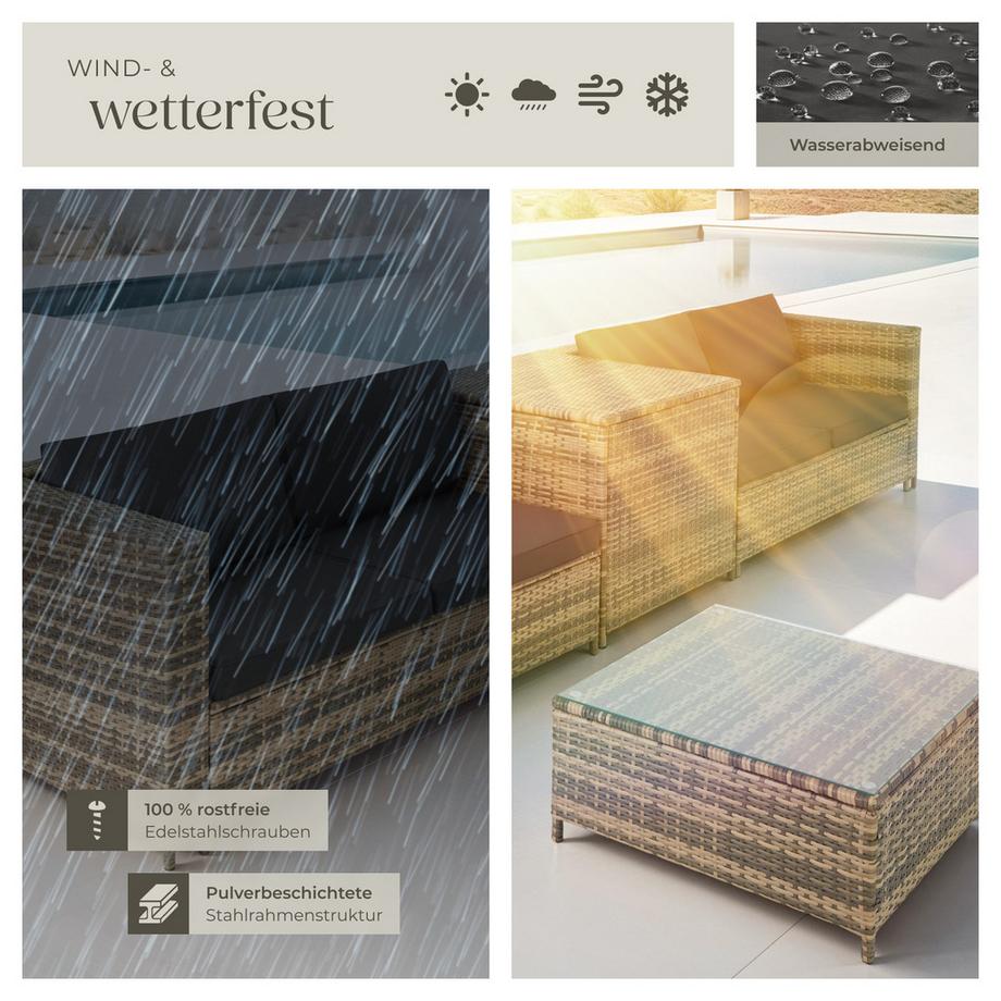 Tectake Rattan Lounge Siena für 4 Personen widerstandsfähig und UV-beständig  