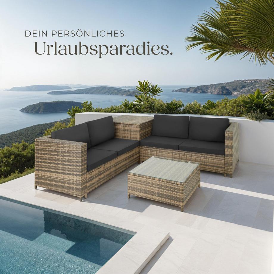 Tectake Rattan Lounge Siena für 4 Personen widerstandsfähig und UV-beständig  