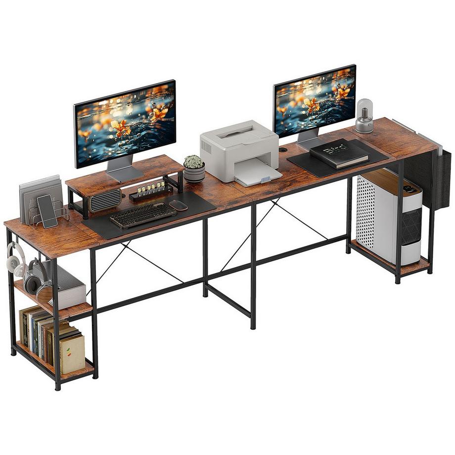 Northio L-förmiger Schreibtisch 168 x 120 cm Eckschreibtisch mit Ablagefächern, Aufbewahrungstasche Umkehrbar Computertisch mit Monitorständer GamingTisch für Büro, Heimbüro, Rustikal-Braun Aosom  