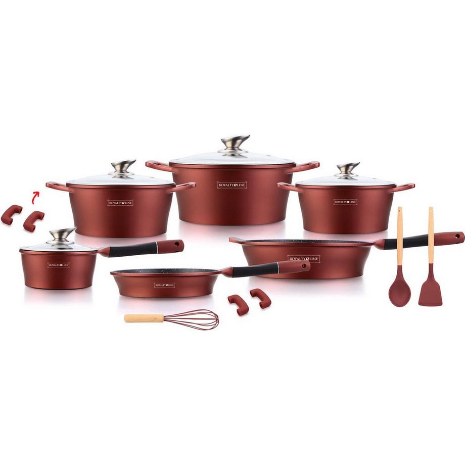 Royalty Line Ensemble de casseroles à revêtement en marbre 14 pièces - Bourgogne  