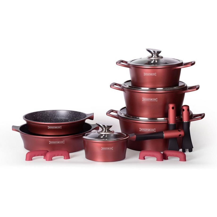 Royalty Line Ensemble de casseroles à revêtement en marbre 14 pièces - Bourgogne  