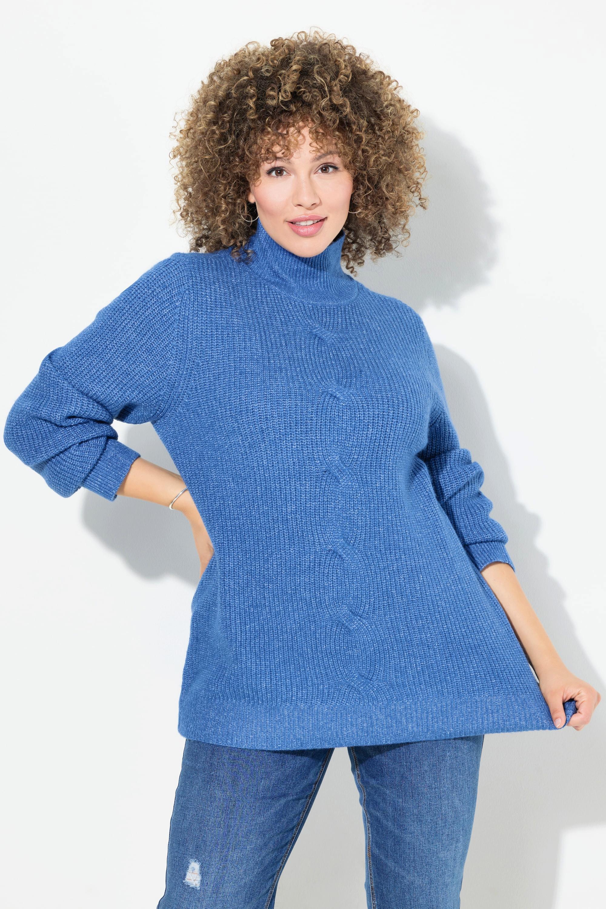 Ulla Popken  Pullover, Zopfmuster, Stehkragen, Langarm 