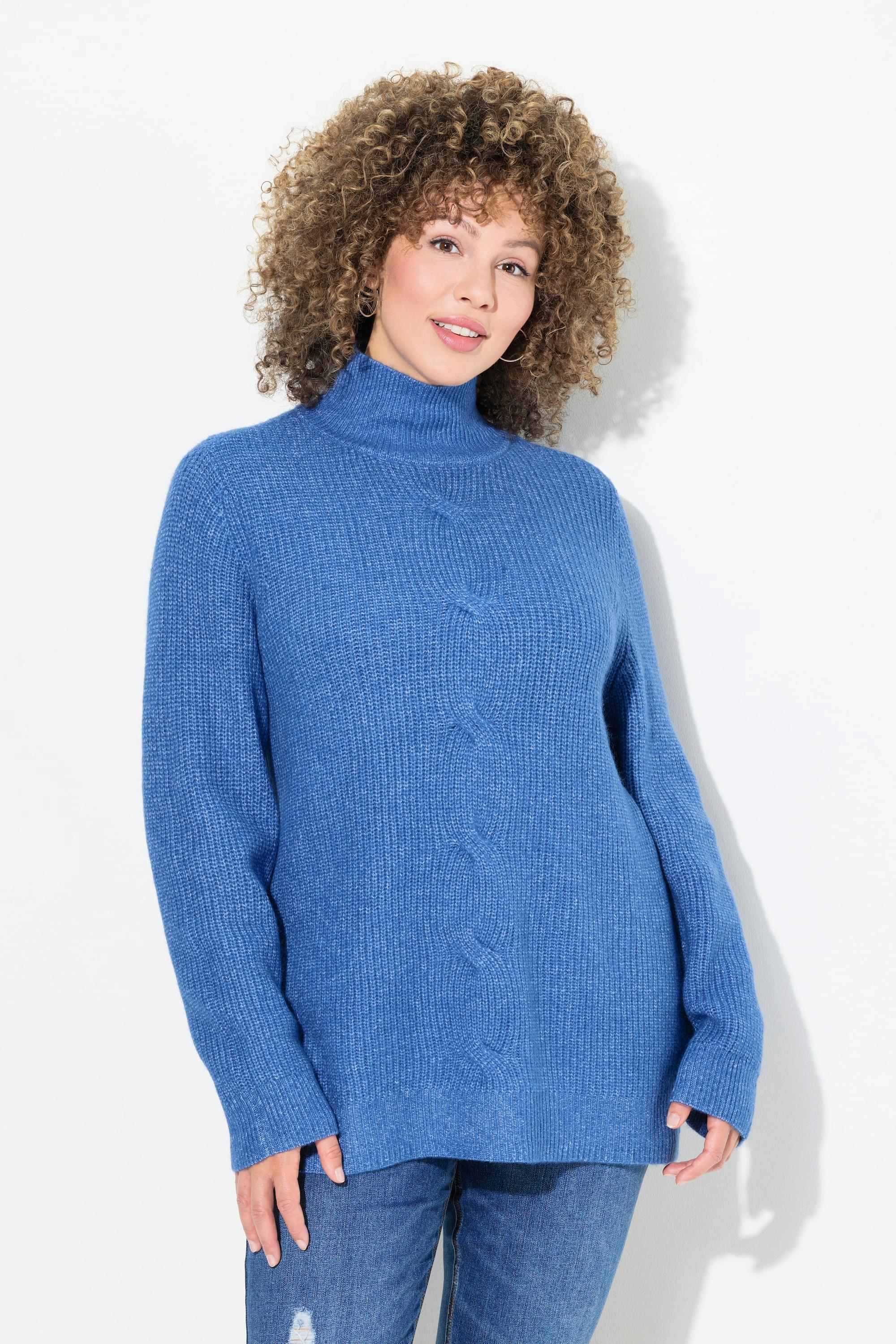 Ulla Popken  Pullover, Zopfmuster, Stehkragen, Langarm 