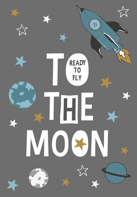 Image of Kinderteppich Raketen Motiv Spruch Unisex 80X150CM