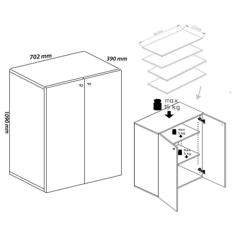 VCM XL bois Grande armoire à chaussures Étagère à chaussures Grande botte Meuble d'entrée Lona 5 compartiments  